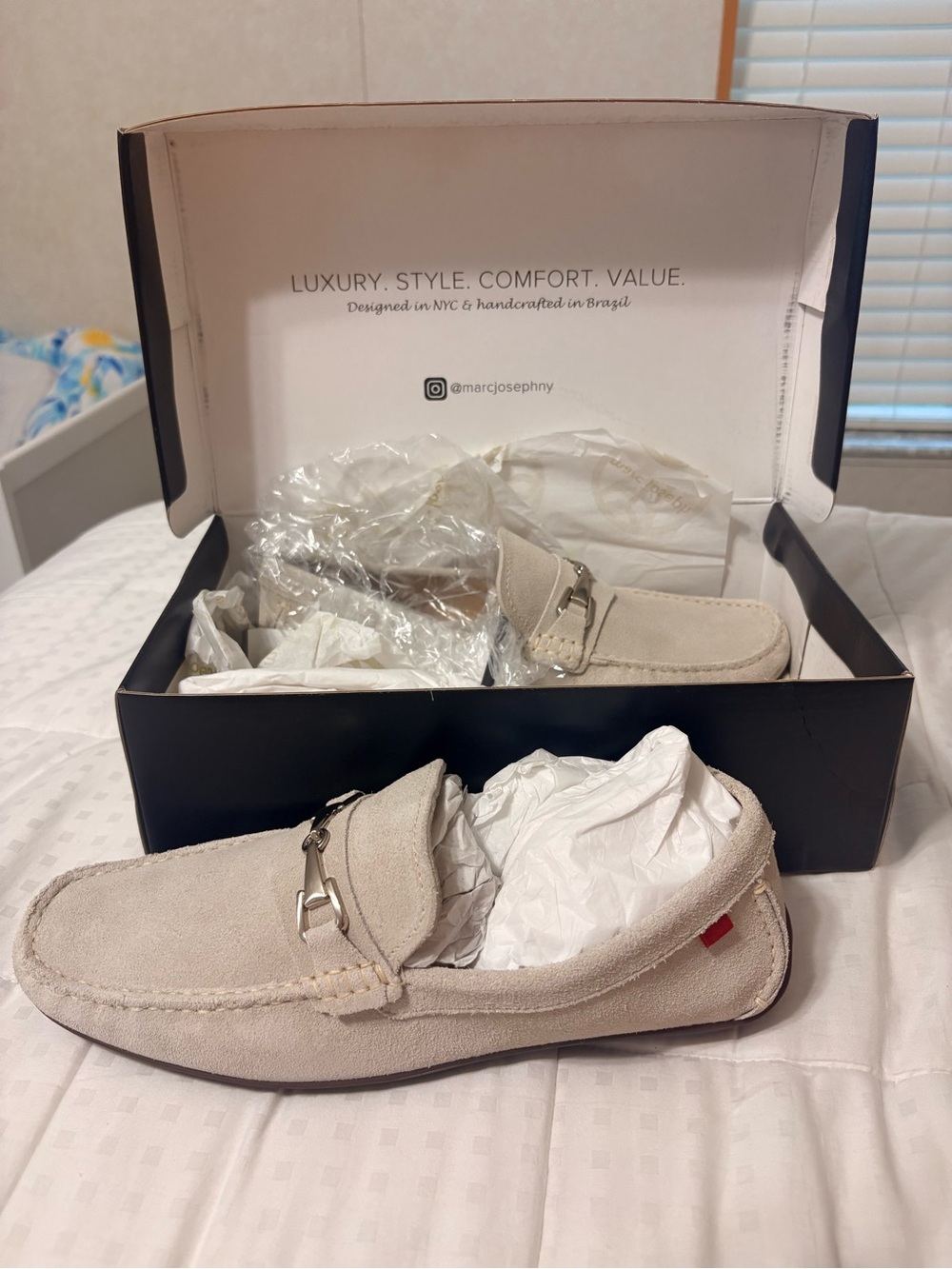 Marc Joseph Light Beige Suede Bit Loafers